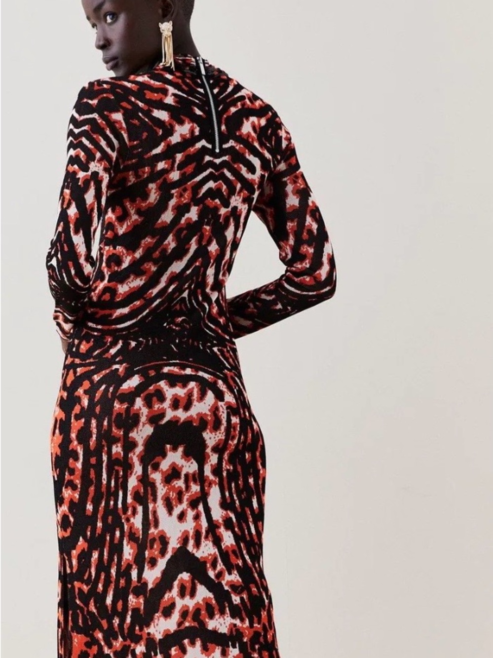 Karen Millen Black & Red Abstract Print Long Sleeve Dress